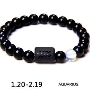 Aquarius Zodiac Horoscope Natural Black Stone Beaded‎ Bracelet